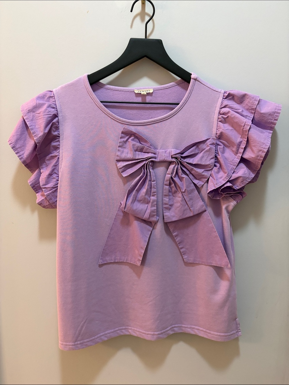 JODIFL Lavender Bow Ruffle Sleeve Tee